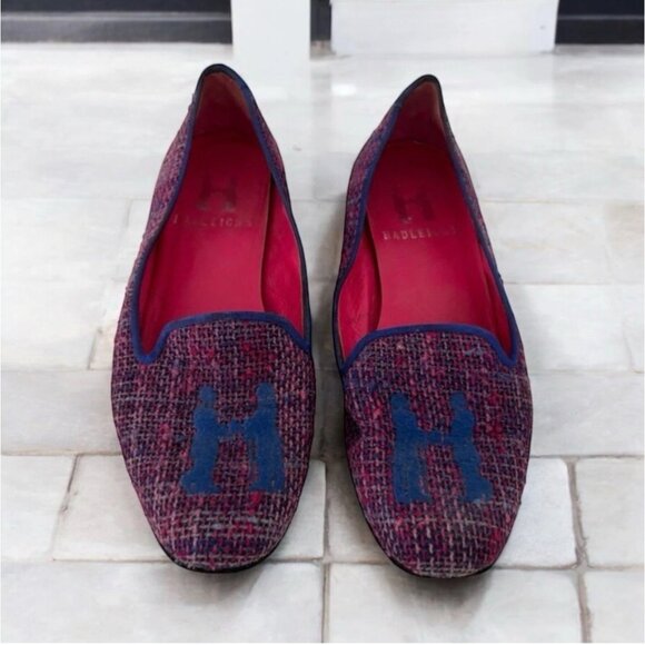 HADLEIGHS Boucle Multicolor Knit Smoking Loafers Flats Size 39 - Picture 1 of 6